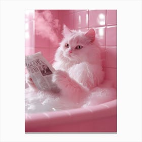 Pink Cat Reading Newspaper Canvas Print