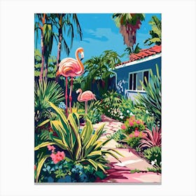 Retro Flamingoes In A Garden 4 Canvas Print