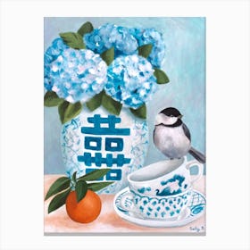 Chinoiserie Bird And Orange Canvas Print