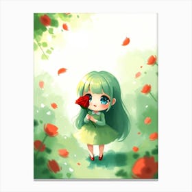 Kawaii Girl with Red Rose Toile