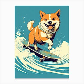 Shiba Inu Dog Skateboarding Illustration 2 Canvas Print