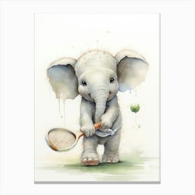 Elephant Painting Playing Tennis Watercolour 1 Canvas Print