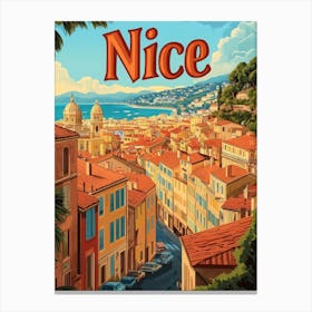 Aihrgdesign A Retro Travel Poster For Nice 5 Canvas Print