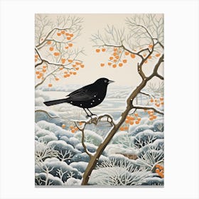 Winter Bird Painting Blackbird 2 Canvas Print