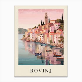 Rovinj Croatia 2 Vintage Pink Travel Illustration Poster Canvas Print