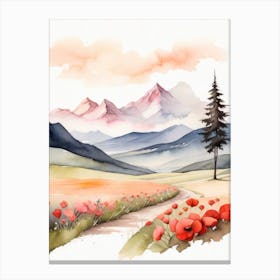 Tranquil Mountains In Minimalist Watercolor Vertical Composition 36 Canvas Print