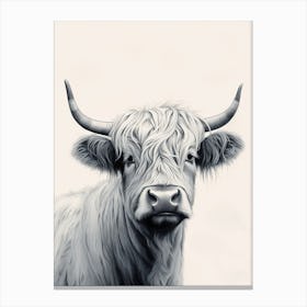 Black & White Ink Painting Of Highland Cow 7 Canvas Print