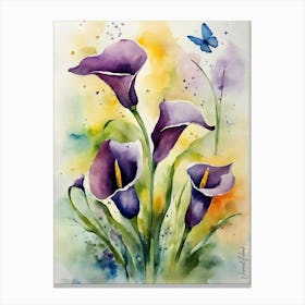 Purple Calla Lily Flowers And Butterflies Canvas Print