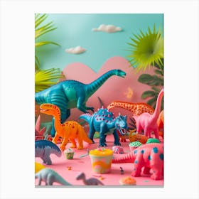 Pastel Toy Dinosaur Party 3 Canvas Print