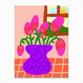 Pink Tulip Flower Vase Canvas Print