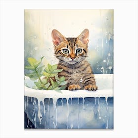 Begal Cat In Bathtub Botanical Bathroom 1 Canvas Print