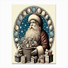 Santa Claus With Gifts Style William Morris Canvas Print