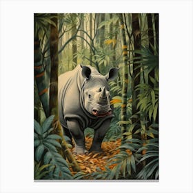 Rhino In The Jungle Realistic Illustration 4 Canvas Print