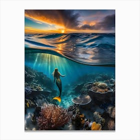 Mermaid At Sunset-Reimagined 2 Canvas Print