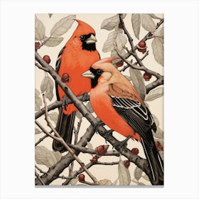 Art Nouveau Birds Poster Northern Cardinal 3 Canvas Print