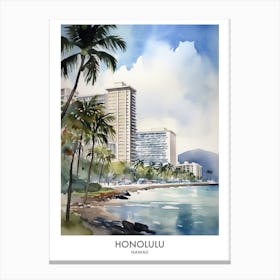 Honolulu 2 Watercolour Travel Poster Canvas Print