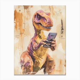 Dinosaur On A Mobile Phone 2 Canvas Print