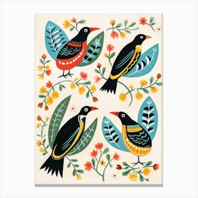 Folk Style Bird Painting Magpie 5 Canvas Print