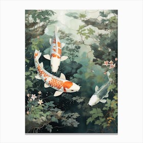 Koi Fish Watercolour With Botanicals 2 Canvas Print