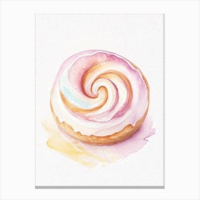 Cinnamon Roll Dessert Pastel Watercolour Flower Canvas Print