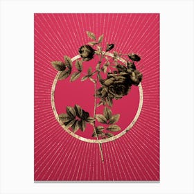 Gold Turnip Roses Glitter Ring Botanical Art on Viva Magenta Canvas Print