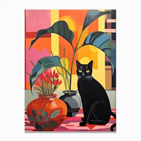 Lotus Flower Vase And A Cat, A Painting In The Style Of Matisse 1 Canvas Print
