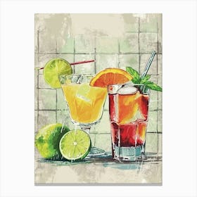 Fruity Cocktail Watercolour Tiled Canvas Print