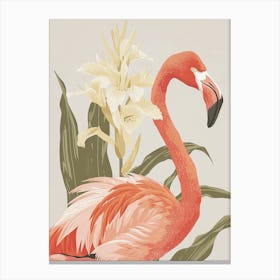 Jamess Flamingo And Canna Lily Minimalist Illustration 4 Canvas Print