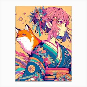 Pretty Anime Girl with Fox 8 Canvas Print