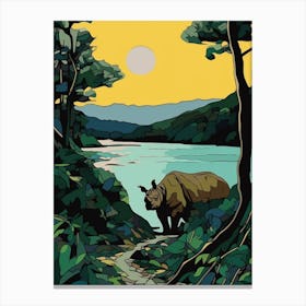 A Rhino Coming Out Of The River In The Sun 2 Canvas Print
