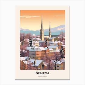 Vintage Winter Travel Poster Geneva Switzerland 2 Canvas Print