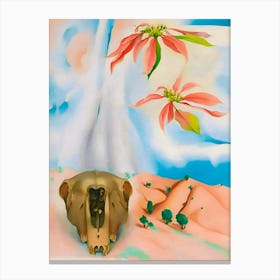 Georgia OKeeffe - Mules Skull with Pink Poinsettias Canvas Print