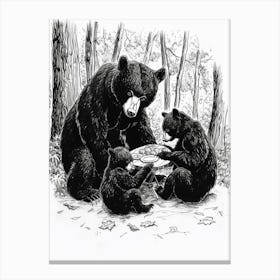 Malayan Sun Bear Family Picnicking Ink Illustration The Woods Ink Illustration 4 Canvas Print