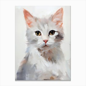 Digital Cute White Cat Painting Canvas Print