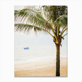 Palm Tree And Fishing Boat Vietnam Canvas Print
