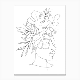 Line art Woman With Leaves Canvas Print