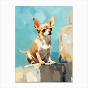Chihuahua Dog, Painting In Light Teal And Brown 2 Canvas Print