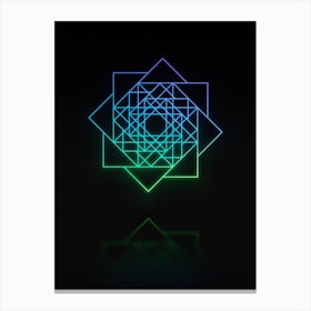 Neon Blue and Green Abstract Geometric Glyph on Black n.0162 Canvas Print