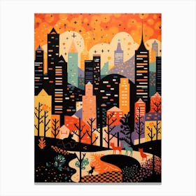 Beijing, China Skyline With A Cat 1 Canvas Print