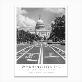 Washington Coordinates Black And White Canvas Print