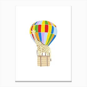 Giraffe In A Hot Air Balloon, Fun Safari Animal Print, Portrait Canvas Print