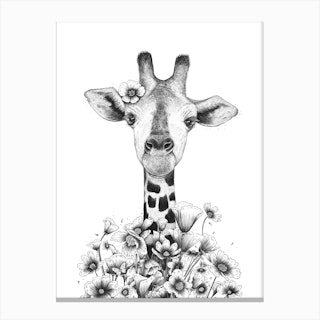 Giraffe In Flowers Canvas Print
