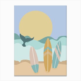 Beach Sea Surfboards Water Sand Drawing Boho Bohemian Nature Canvas Print