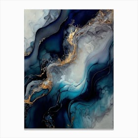 Abstract Blue And Gold Marble Painting Canvas Print