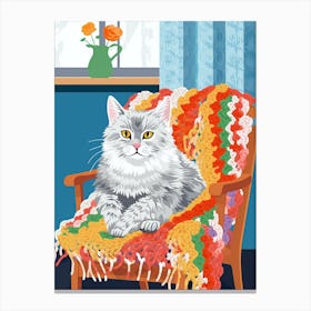 Cat On Crochet Vintage Chair Illustration 1 Canvas Print