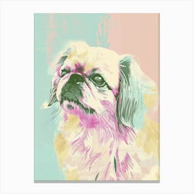 Pekingese Dog Pastel Line Watercolour Illustration  2 Canvas Print