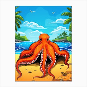 Coconut Octopus Retro Pop Art Illustration 2 Canvas Print