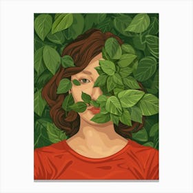 Woman With Leaves On Her Face 7 Canvas Print