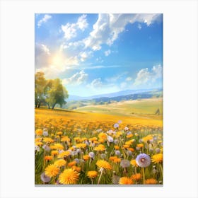 Amazing Meadow Covered In Yellow Dandelion Canvas Print