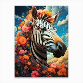 Zebra With Flowers Canvas Print